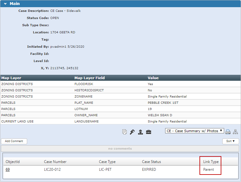 Click the Id at the Bottom of the Main Panel to Return to the Parent Permit